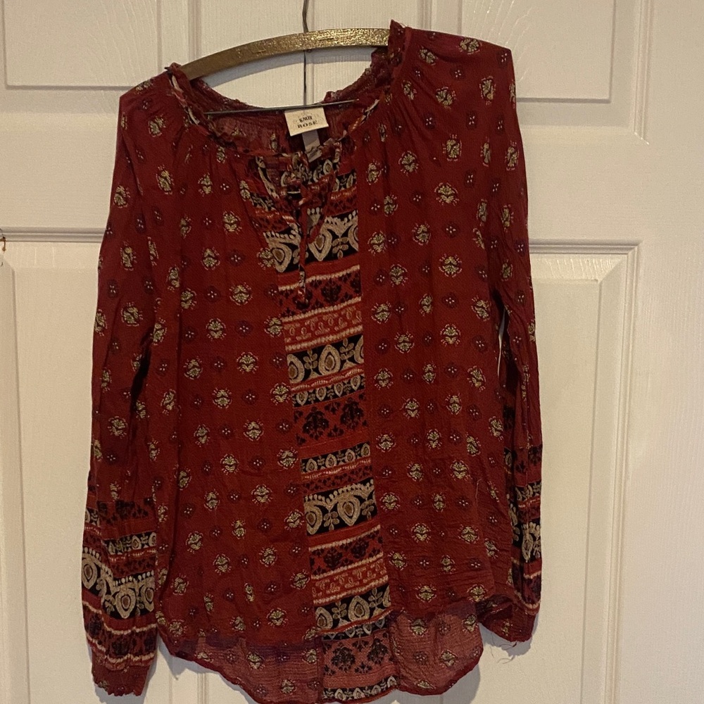 Lucky Brand Burgundy Patterned Blouse